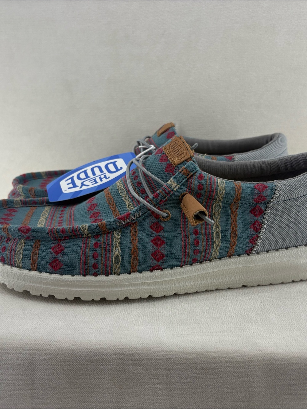 Hey Dude Teal and Red Patterned Slip-On Loafers men’s size 14